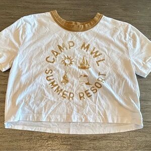 Madewell White and Tan Crop Top Relaxed Fit